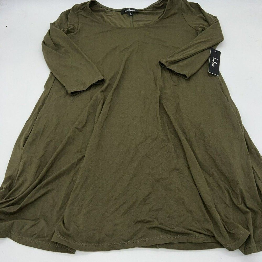 Lulus Dress Women’s Large A Line Green Pockets Stretchy Made in USA Swing NWT